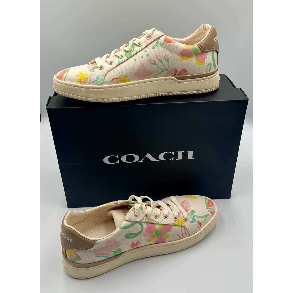 Coach Clip Floral Lowtop Sneakers Chalk Multi Canvas C8957 Womens 7 B